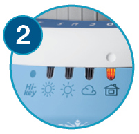 Zoomed in image showing how to adjust the dial to the lit position - Step 2