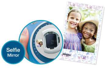 Zoomed in image of Selfie Mirror feature and photo of two girls smiling