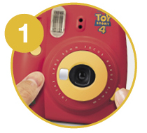 Zoomed in image showing how to turn camera on - Step 1
