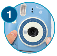Zoomed in image showing how to turn camera on - Step 1