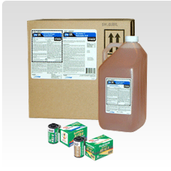 Traditional Minilab Film Chemicals Product Box and bottle