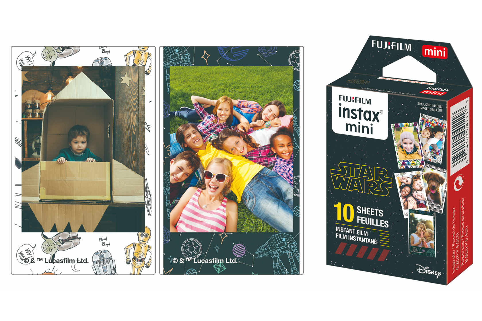 Kid photos on INSTAX Mini Star Wars Film next to INSTAX Mini Star Wars Film box