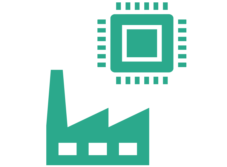 icon of a factory and a computer chip