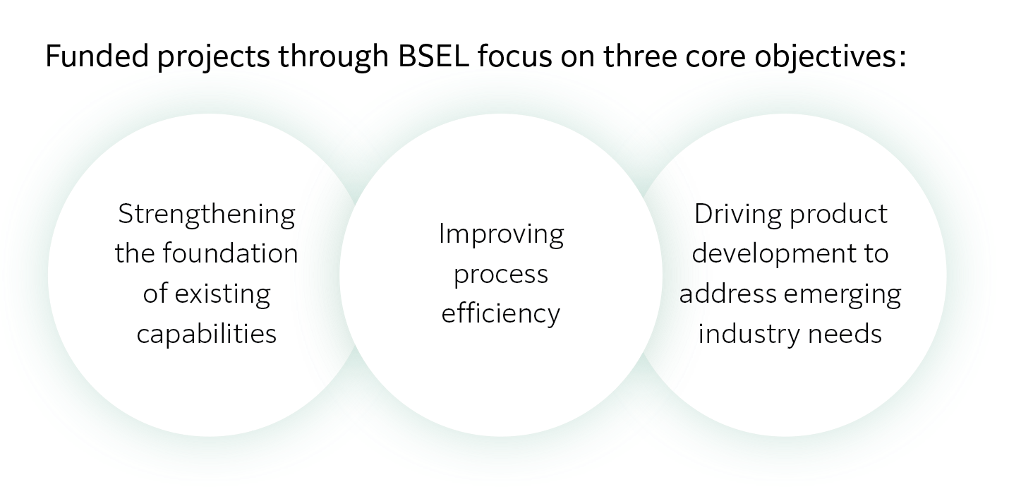 diagram demonstrating three objectives: strengthening existing capabilities, improving efficiencies, and address emerging needs