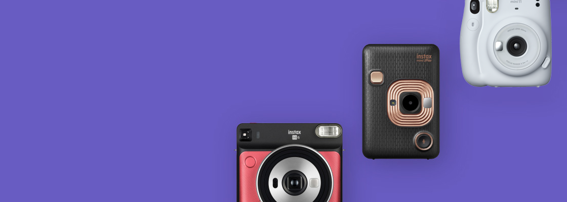 purple banner with three different cameras