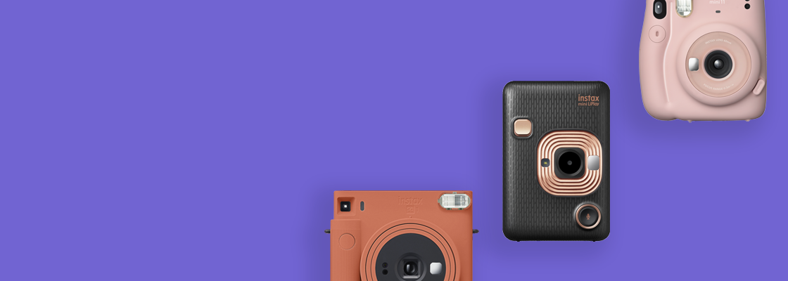 purple banner with three different cameras