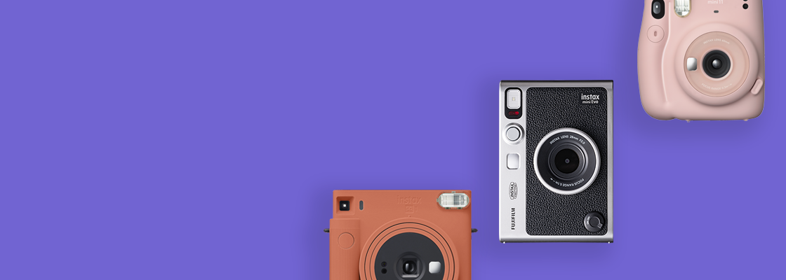 purple banner with three different cameras