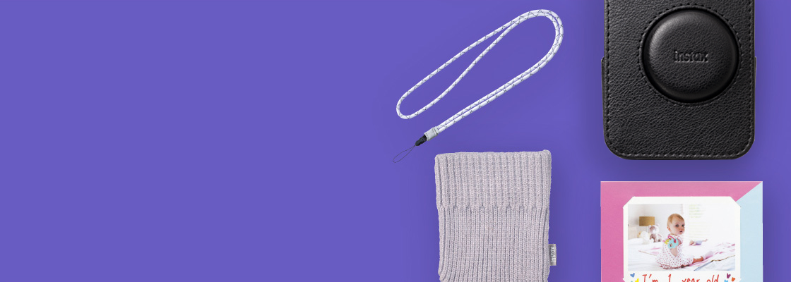 purple banner with multiple different accessories