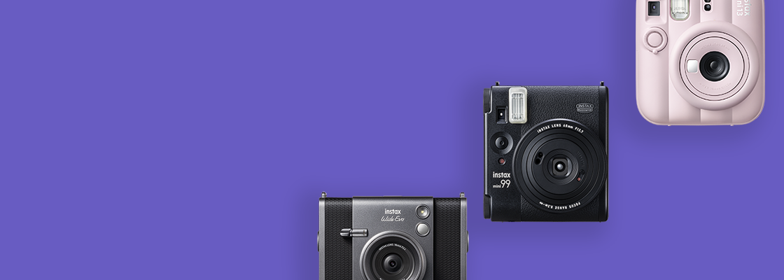 purple banner with three different cameras