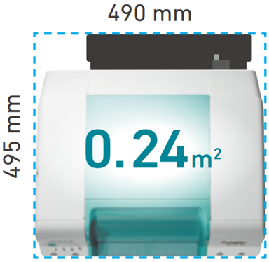 The area of the Frontier DE100-DX is 0.24 m2.