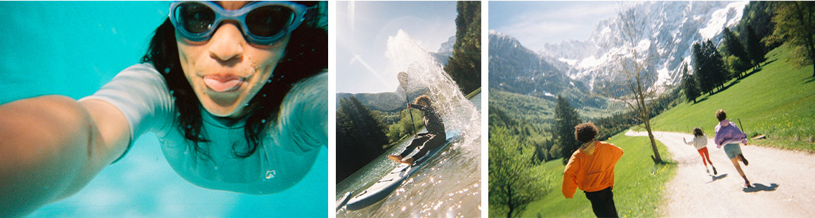 An underwater photo, an image of water sports, an image taken in the mountains taken with QuickSnap Active
